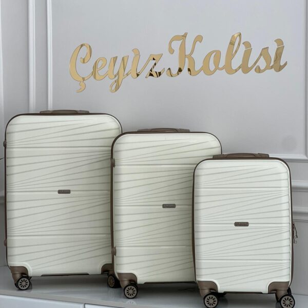 3lü Krem Çizgili Bavul